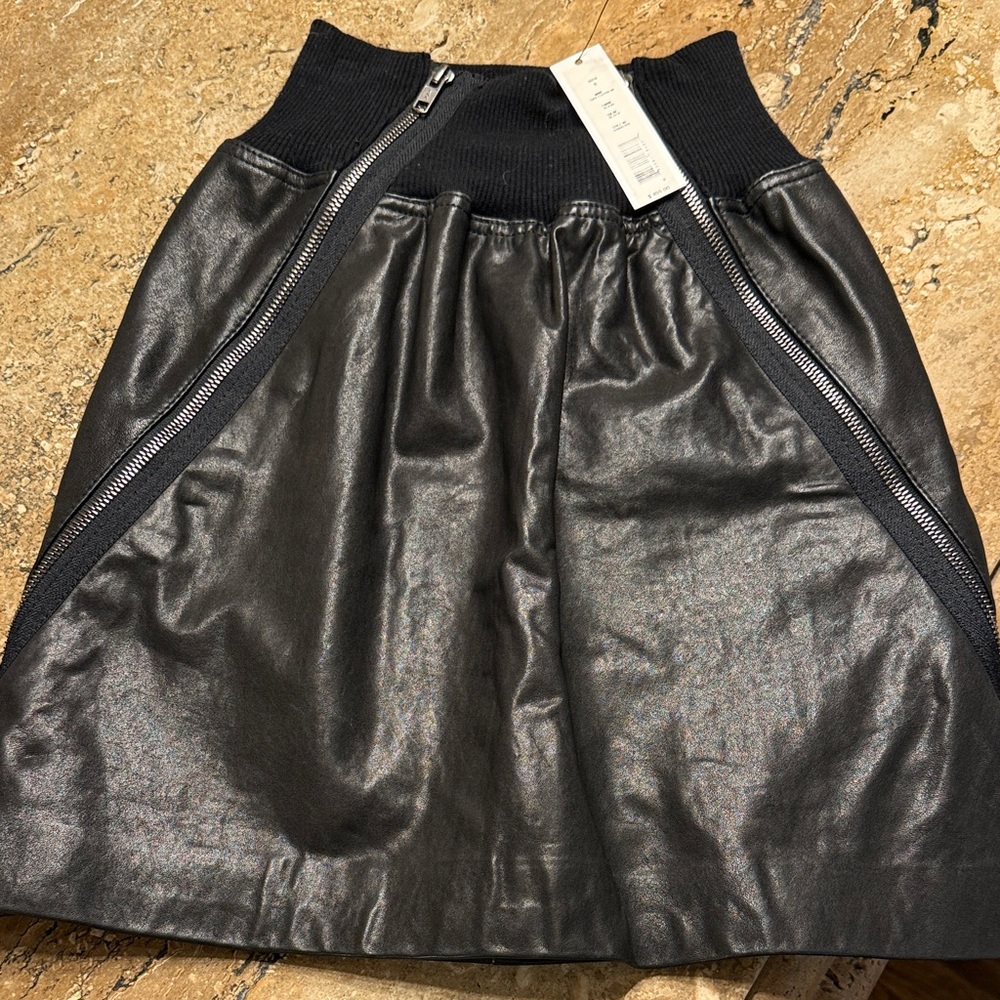 Theory Black Leather Mini Skirt